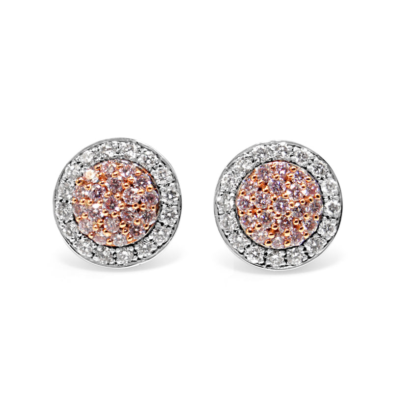 18ct White and Rose Gold Pink and White Diamond Cluster Earrings