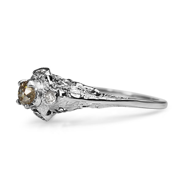 14ct White Gold Antique Old Cut Champagne Diamond Ring