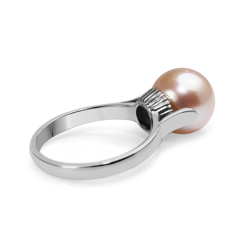 Palladium Deco 10mm Cultured Pearl Ring