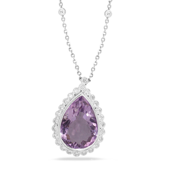 18ct White Gold Amethyst and Diamond Drop Necklace