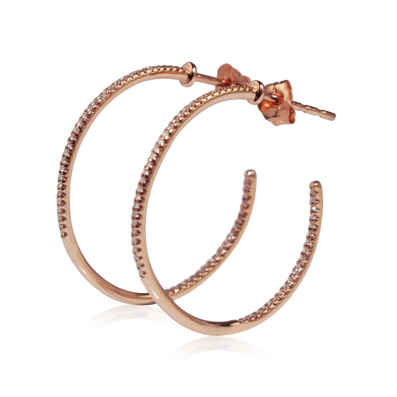 14ct Rose Gold Fine Diamond Hoop Earrings