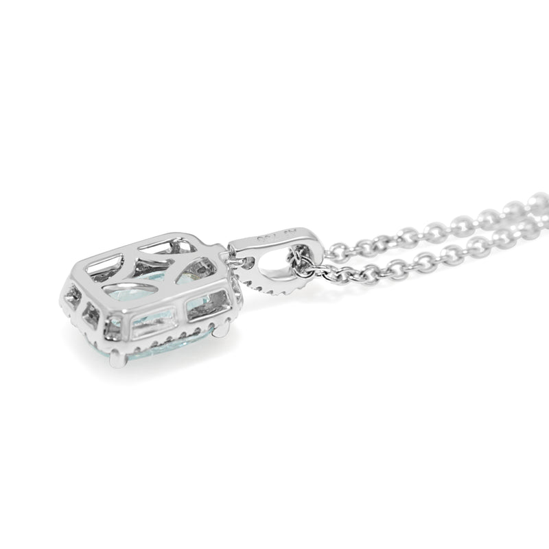 18ct White Gold Aquamarine and Diamond Halo Pendant