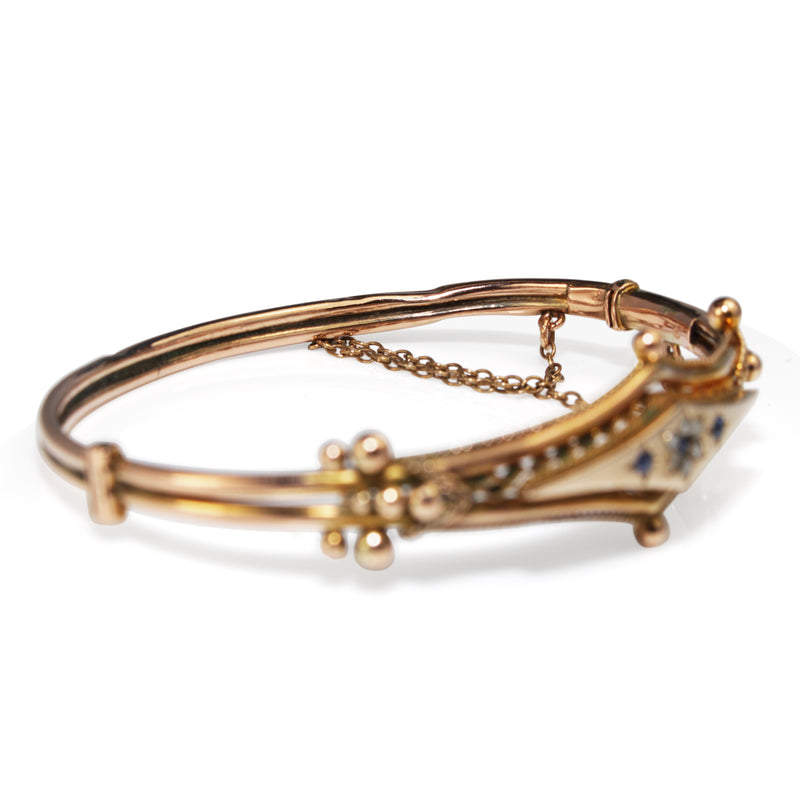 9ct Yellow Gold Antique Sapphire and Rose Cut Diamond Bangle