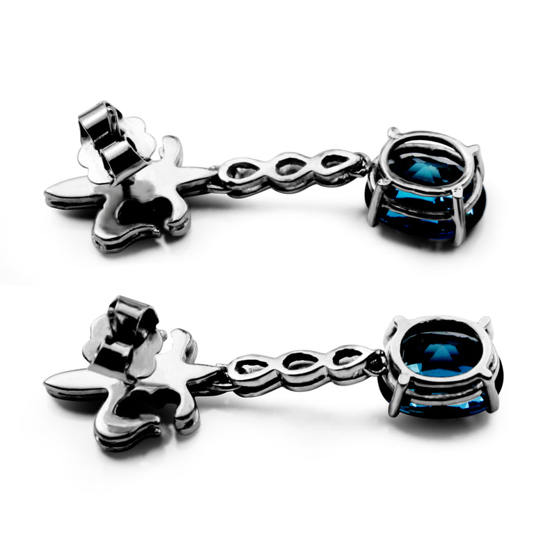 Palladium Vintage London Blue Topaz and Diamond Fleur De Lis Earrings