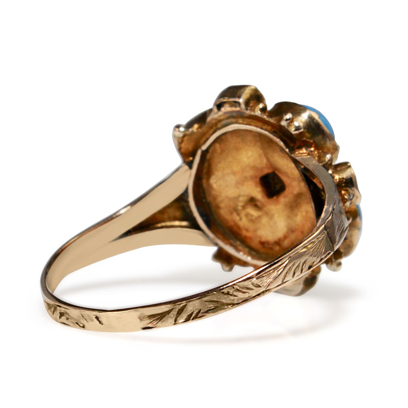 9ct Yellow Gold Antique Turquoise and Ruby Ring
