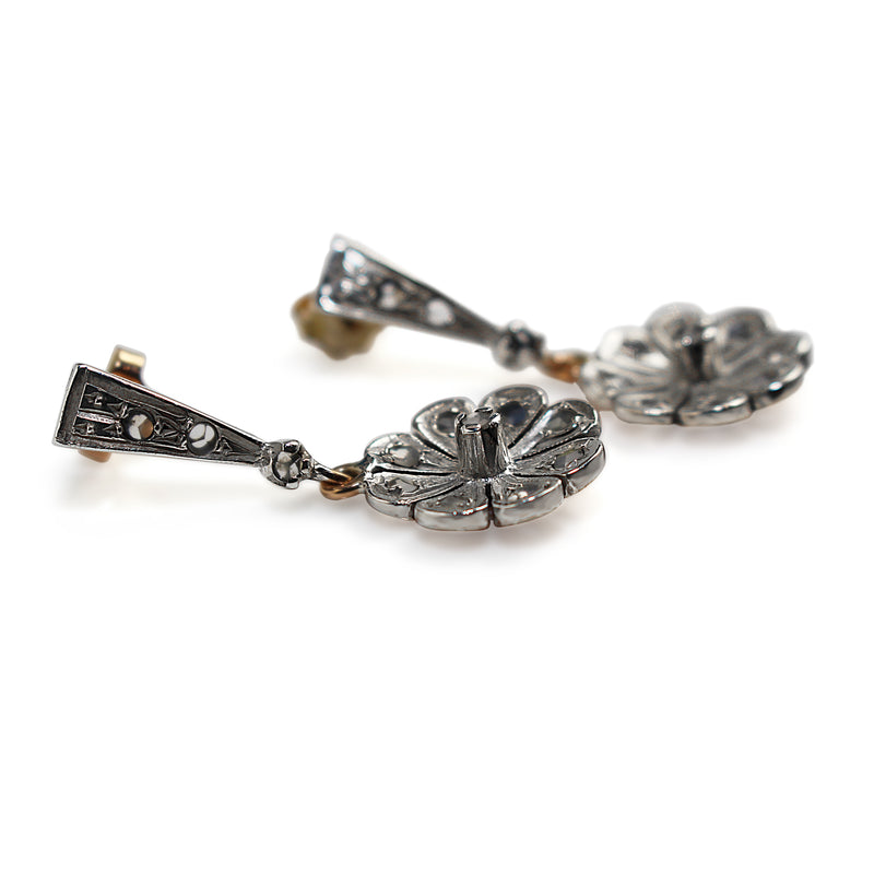 14ct White and Rose Gold Antique Rose Cut Diamond Earrings
