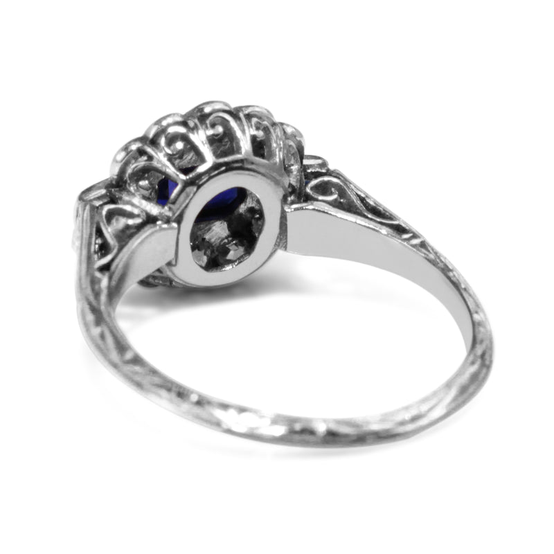 18ct White Gold Art Deco Sapphire and Old Cut Diamond Ring
