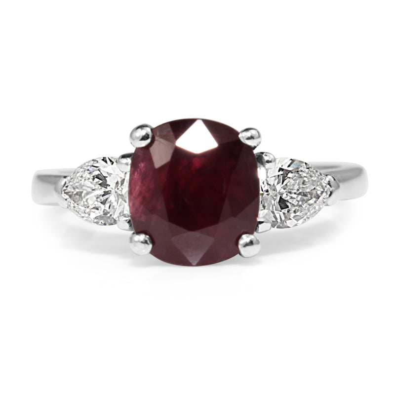 Platinum Ruby and Diamond 3 Stone Ring