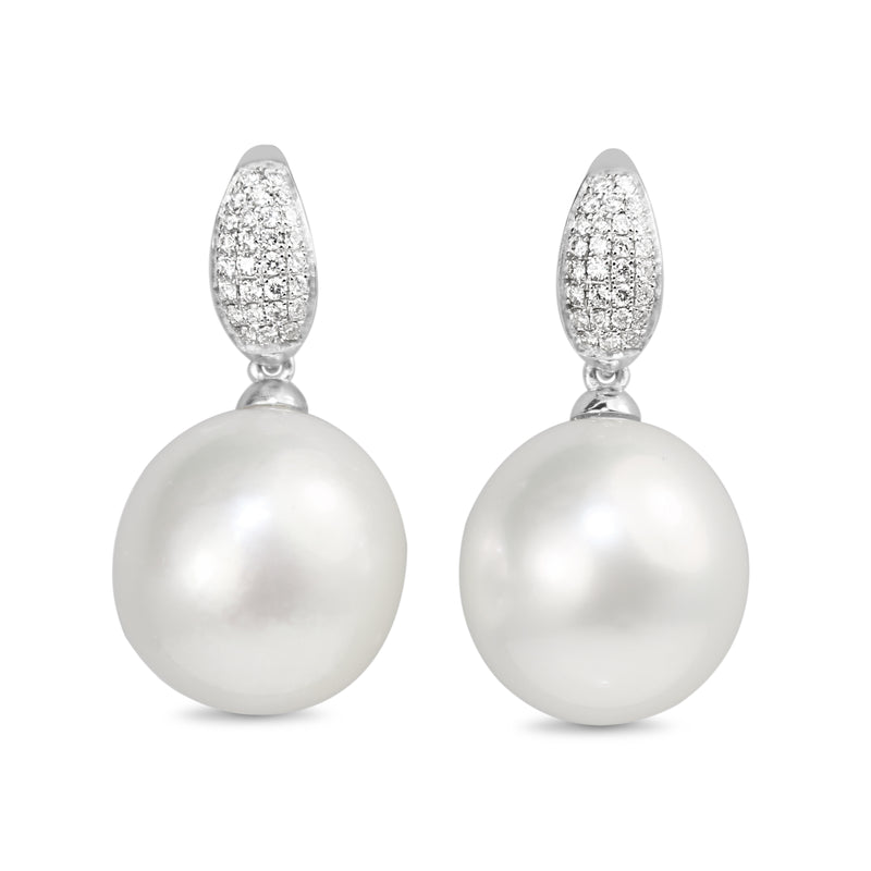 18ct White Gold 14.5mm South Sea Pearl and Diamond Earrings