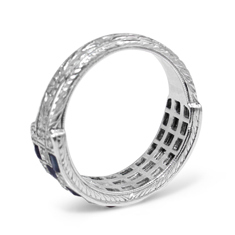 Platinum Art Deco Sapphire and Diamond Checkerboard Style Ring