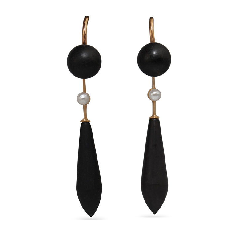 10ct Yellow Gold Antique Jet and Pearl Earrings