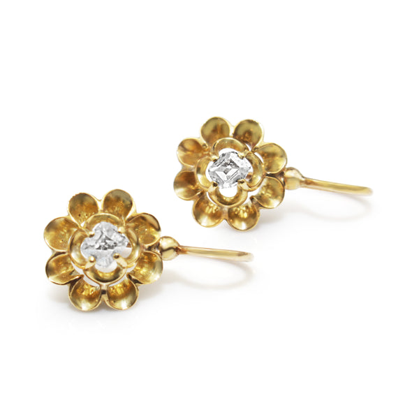 18ct Yellow Gold Antique Rose Cut Buttercup Earrings