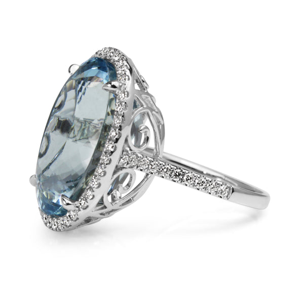 18ct White Gold Large Aquamarine and Diamond Cocktail Ring