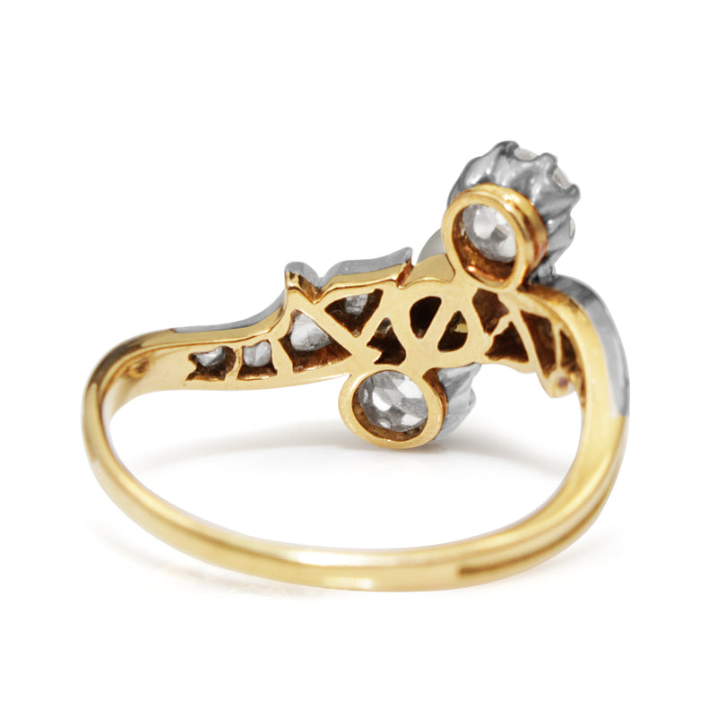 18ct Yellow and White Gold Antique Pearl and Diamond 'Moi et Toi' Ring