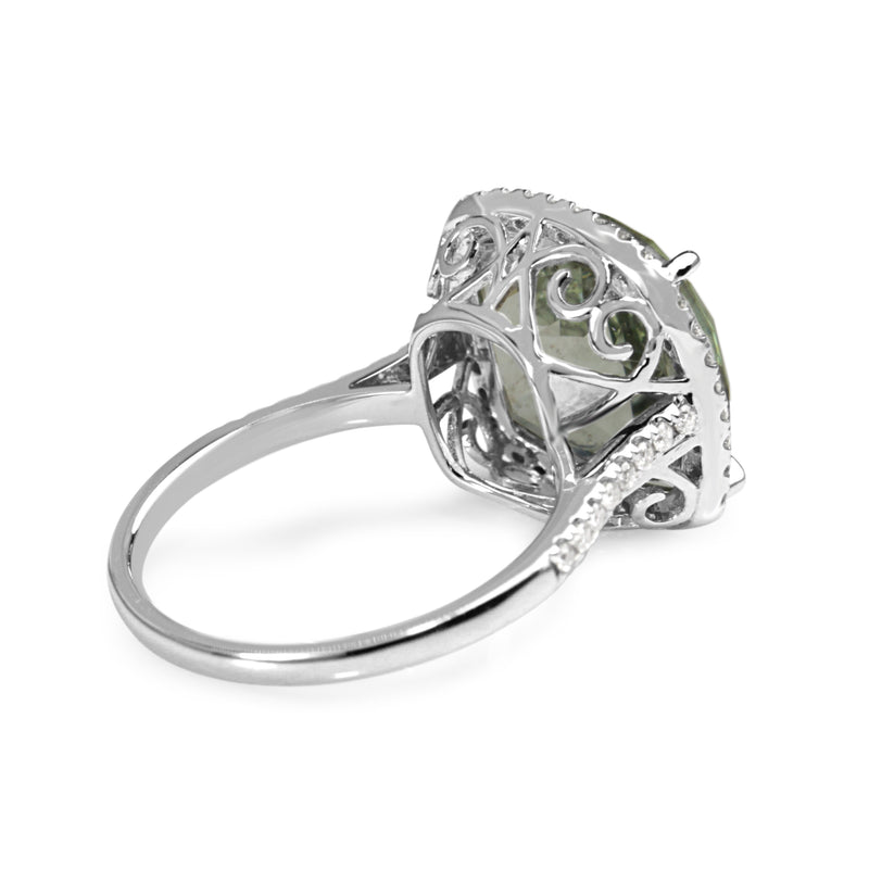 18ct White Gold Aquamarine and Diamond Halo Ring