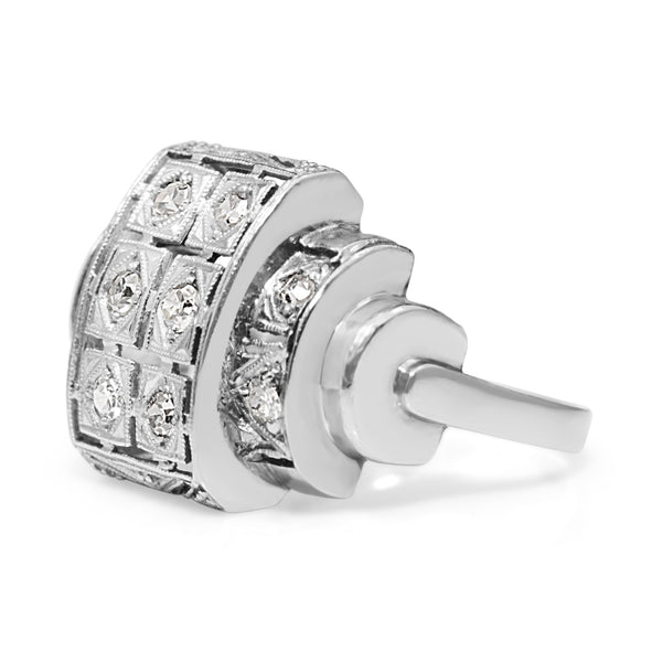 Platinum Art Deco Domed Single Cut Diamond Ring