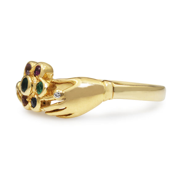 9ct Yellow Gold Diamond, Emerald, Amethyst, Sapphire and Topaz 'Dearest' Ring