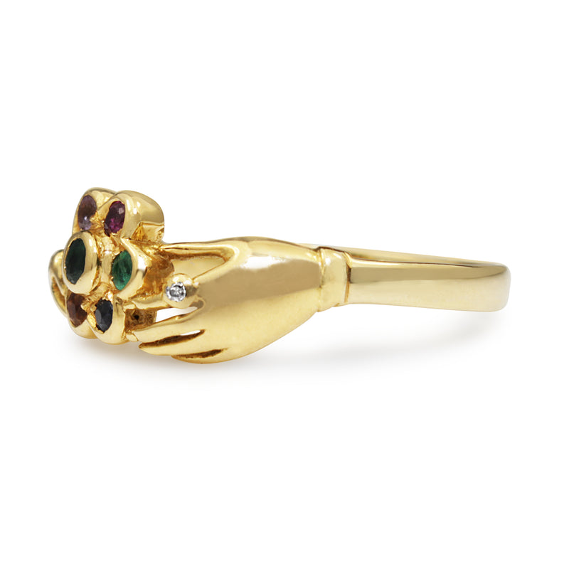 9ct Yellow Gold Diamond, Emerald, Amethyst, Sapphire and Topaz 'Dearest' Ring