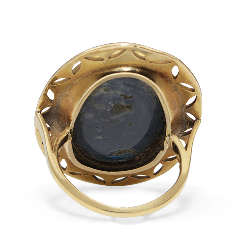 18ct Yellow Gold Vintage Solid Black Opal Ring