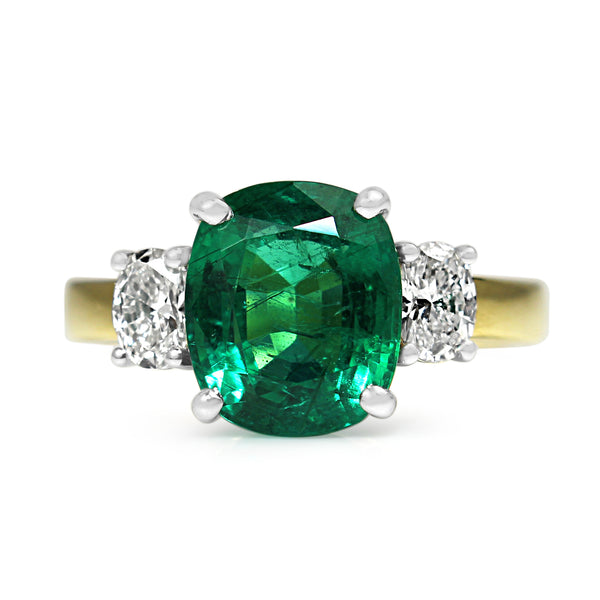 18ct Yellow and White Gold Emerald and Diamond 3 Stone Ring