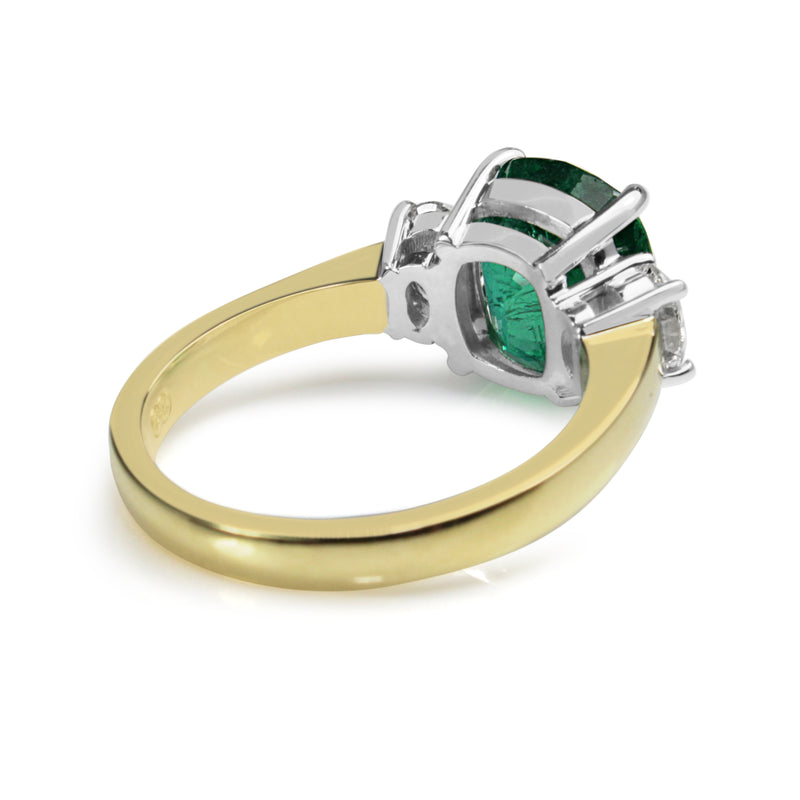 18ct Yellow and White Gold Emerald and Diamond 3 Stone Ring