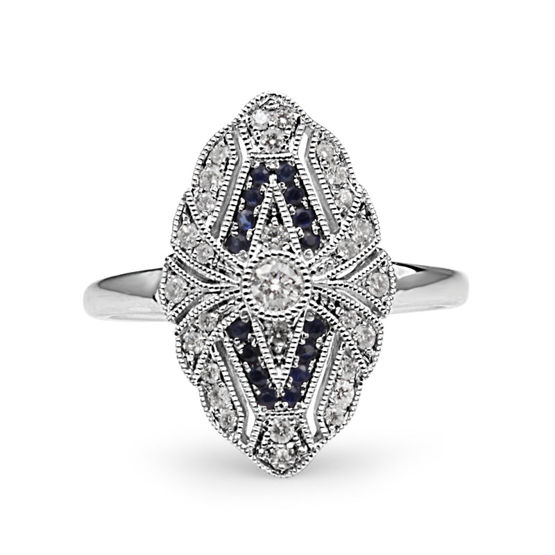 18ct White Gold Art Deco Style Sapphire and Diamond Ring
