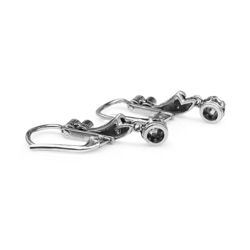 Palladium Art Deco Single Cut Diamond Drop Earrings With 9ct Backings