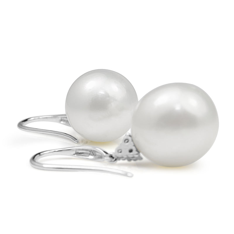 18ct White Gold 14mm South Sea Pearl Diamond Drop Earrings
