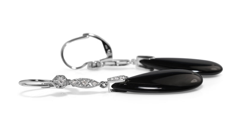 18ct White Gold Onyx and Diamond Drop Earrings