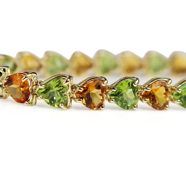 14ct Yellow Gold Peridot and Citrine Heart Bracelet