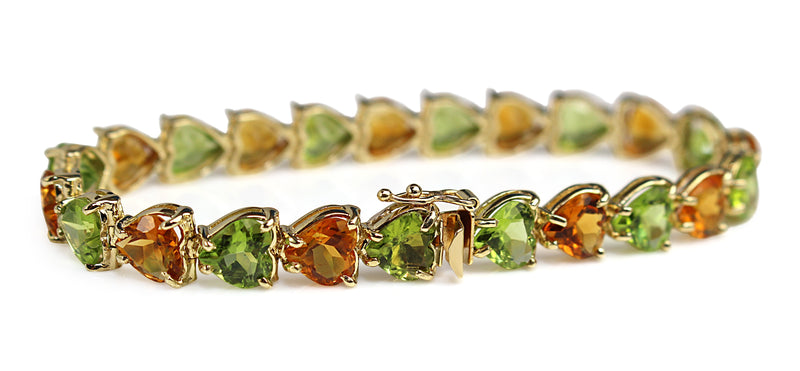 14ct Yellow Gold Peridot and Citrine Heart Bracelet