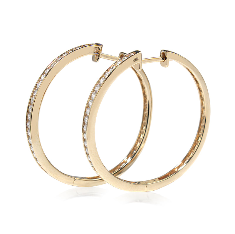 9ct Yellow Gold Diamond Hoop Earrings