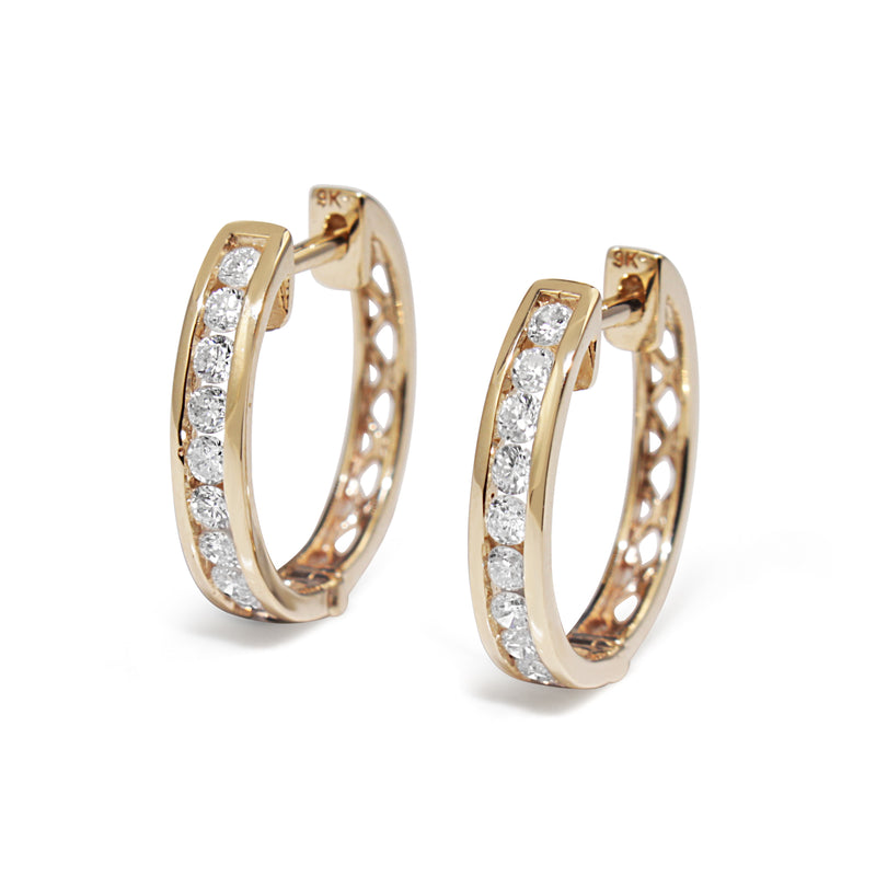9ct Yellow Gold Diamond Hoop Earrings