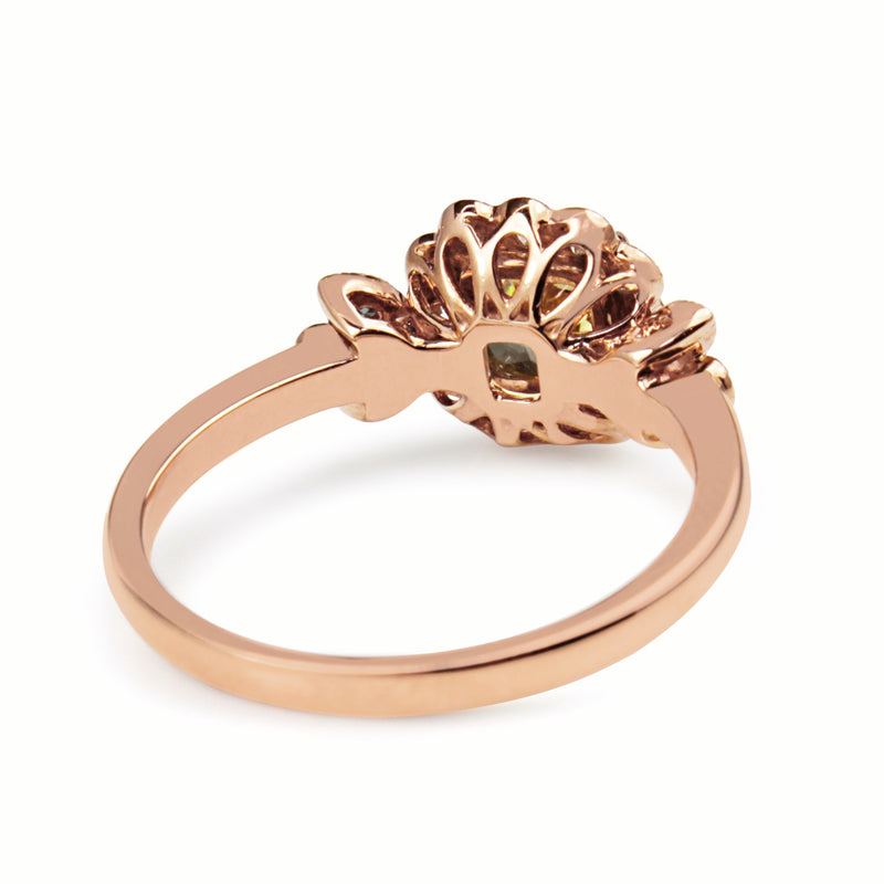 18ct Rose Gold Champagne Diamond Flower Style Ring