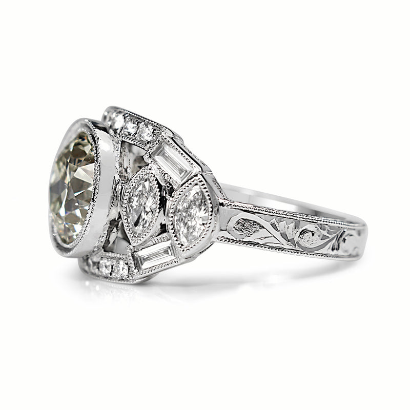 Platinum Art Deco Style Old Cut Diamond Ring