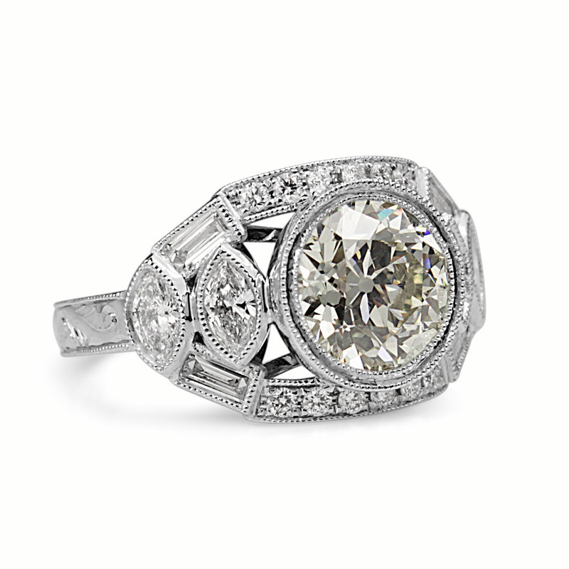 Platinum Art Deco Style Old Cut Diamond Ring