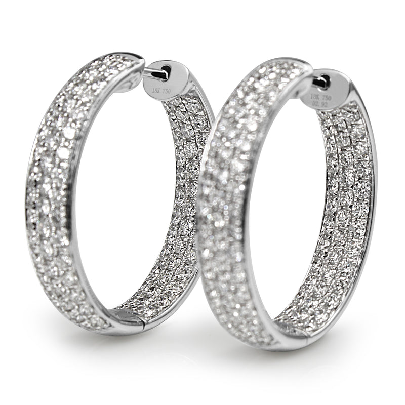 18ct White Gold Pavè Diamond Hoop Earrings
