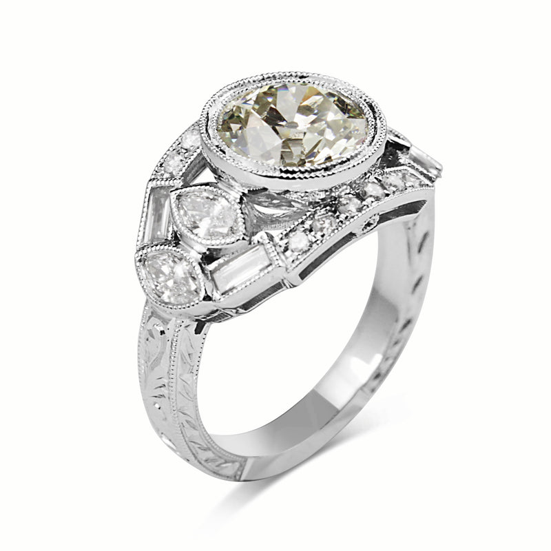 Platinum Art Deco Style Old Cut Diamond Ring