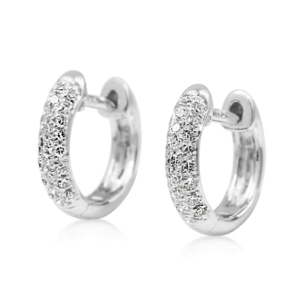 9ct White Gold Fine Pavé Diamond Hoop Earrings