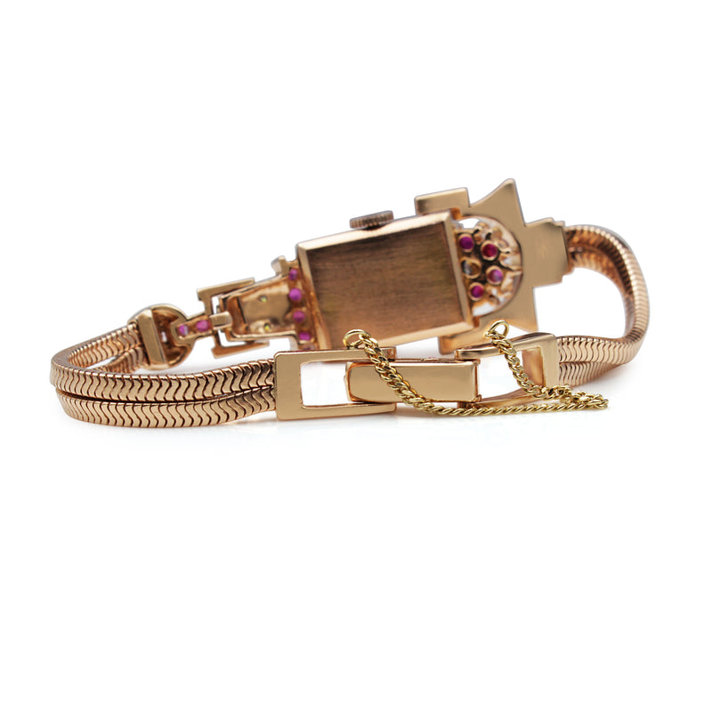 14ct Rose Gold Art Deco Ruby and Diamond Watch / Bracelet