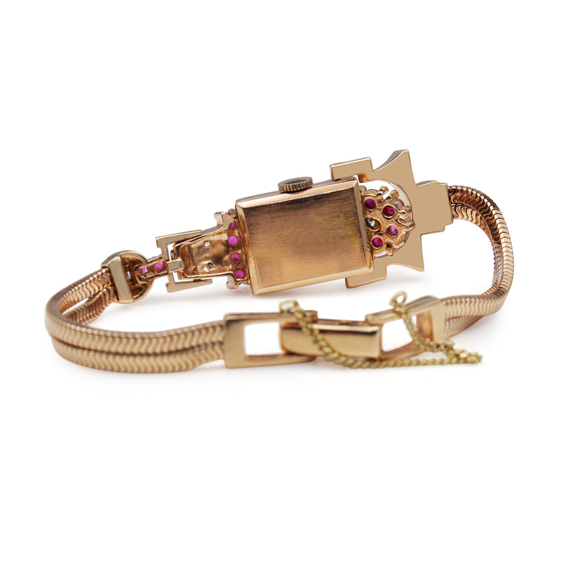 14ct Rose Gold Art Deco Ruby and Diamond Watch / Bracelet