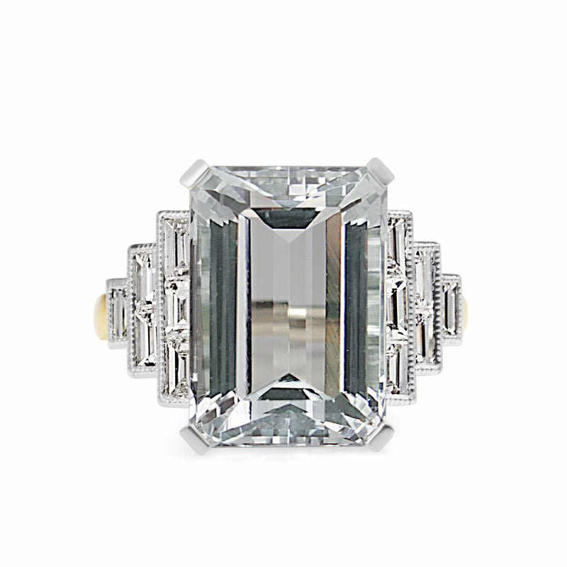 18ct Yellow and White Gold Aquamarine and Diamond Art Deco Style Ring