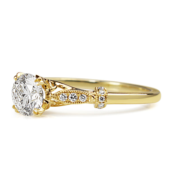 18ct Yellow Gold Vintage Style Diamond Solitaire Ring