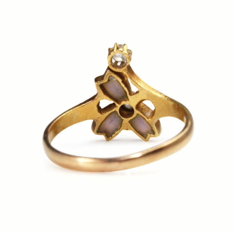18ct Yellow Gold Antique French Enamel and Old Cut Diamond Ring