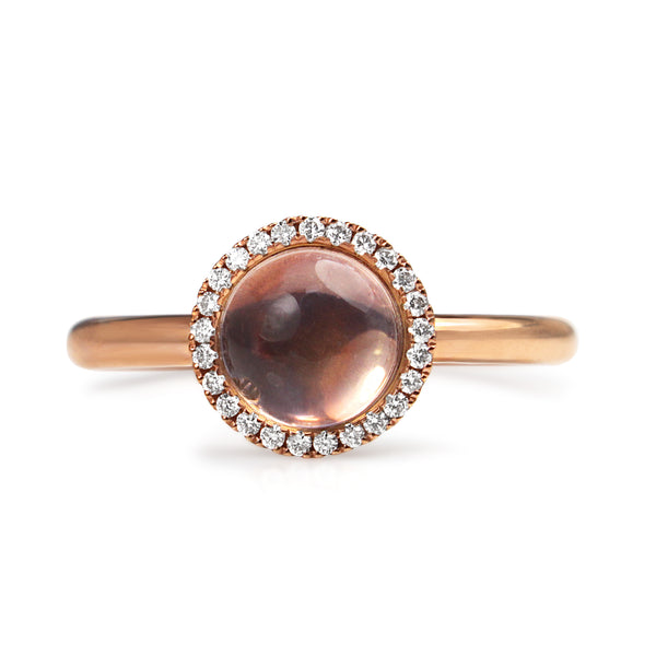9ct Rose Gold Rose Quartz and Diamond Halo Ring