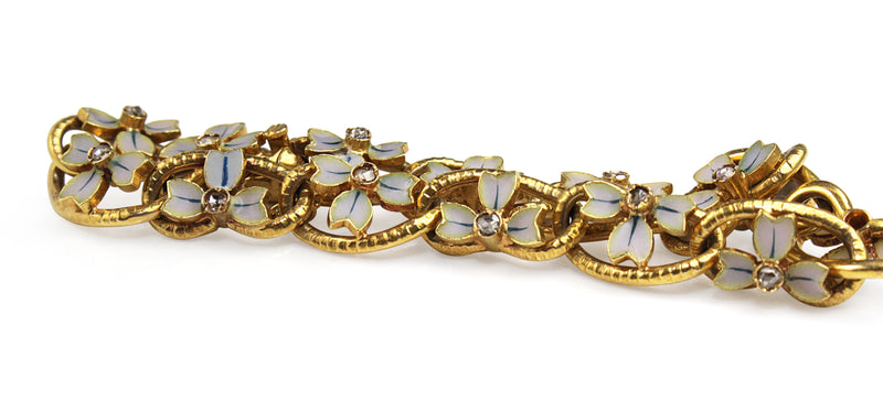 18ct Yellow Gold Antique French Enamel and Rose Cut Diamond Bracelet