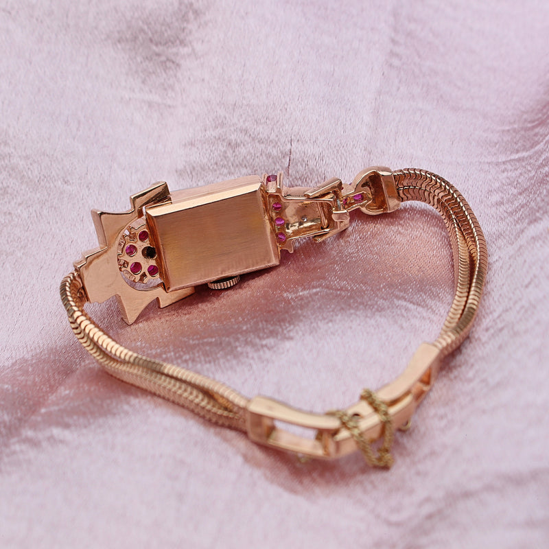 14ct Rose Gold Art Deco Ruby and Diamond Watch / Bracelet