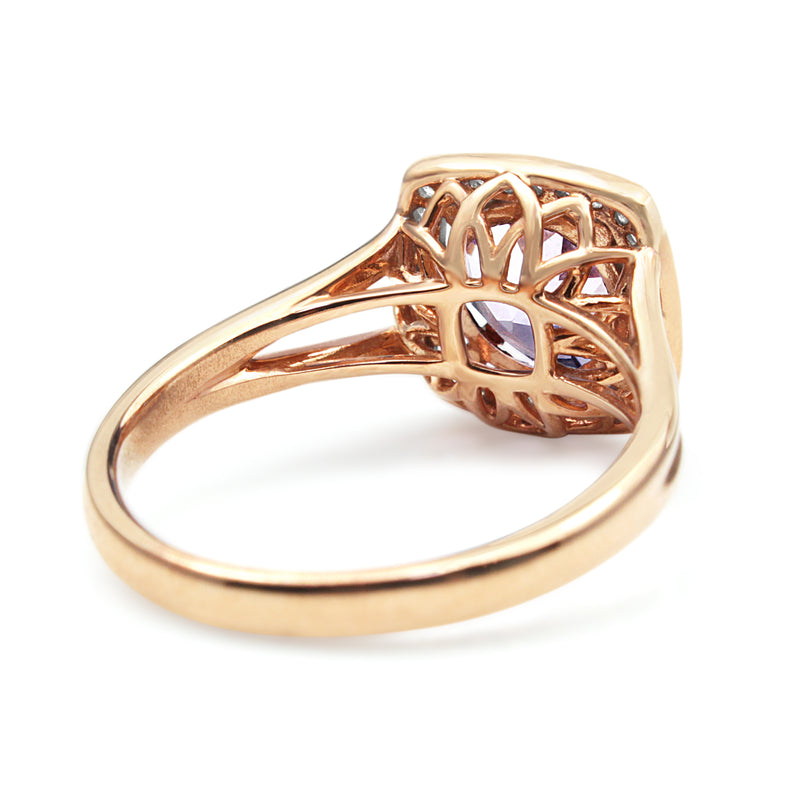 9ct Rose Gold Amethyst and Diamond Halo Ring