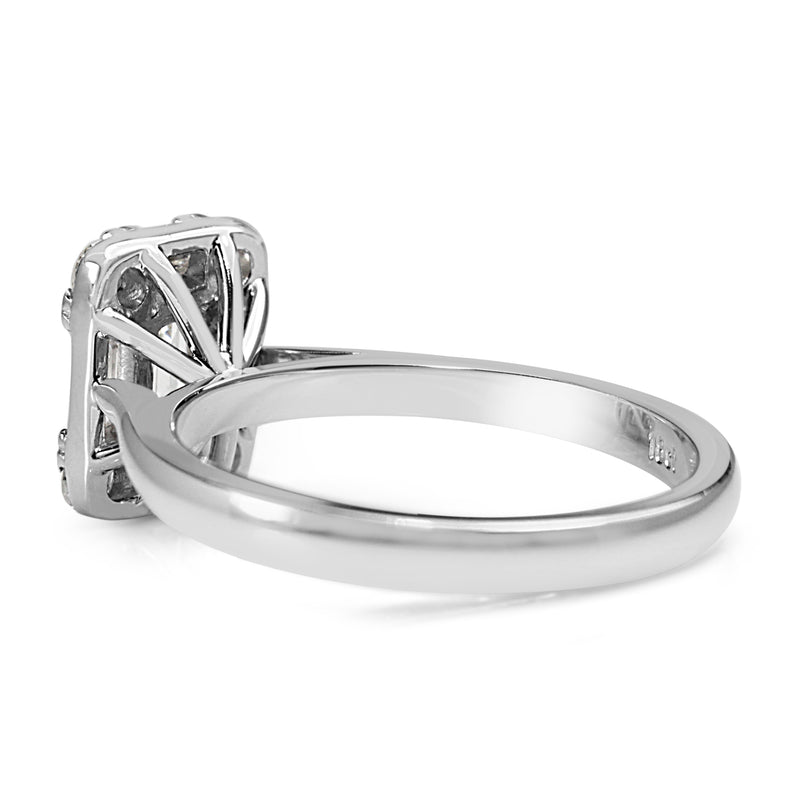18ct White Gold Emerald Cut Diamond Deco Style Ring