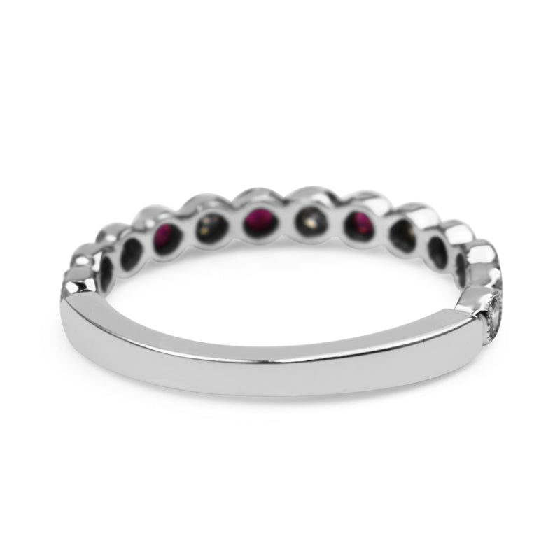 9ct White Gold Ruby and Diamond Bezel Set Band